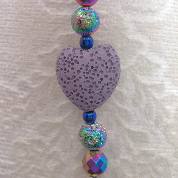 Artisan Electroplated Lava Stone Keychain Purple Heart Diffuser Butterfly Charm - Picture 8 of 10